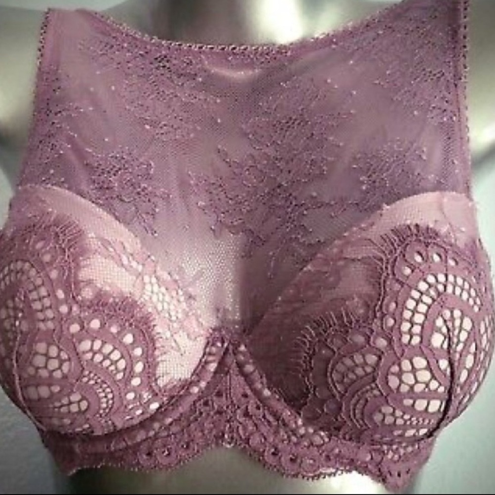 Victoria’s Secret Dream Angels Bra Lined Demi High Neck Lace Purple Size 34D - Picture 3 of 5